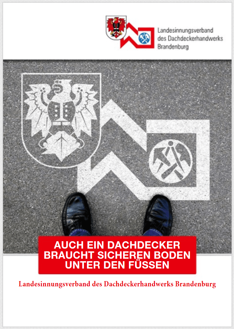 Titelseite der Broschüre „Auch ein Dachdecker braucht sicheren Boden unter den Füßen“